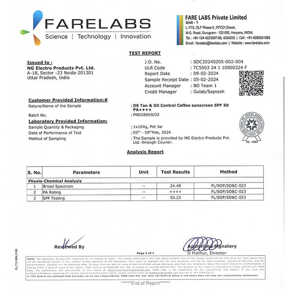 Detan & Oil Control Coffee Sunscreen SPF 50 PA++++ 50 ml